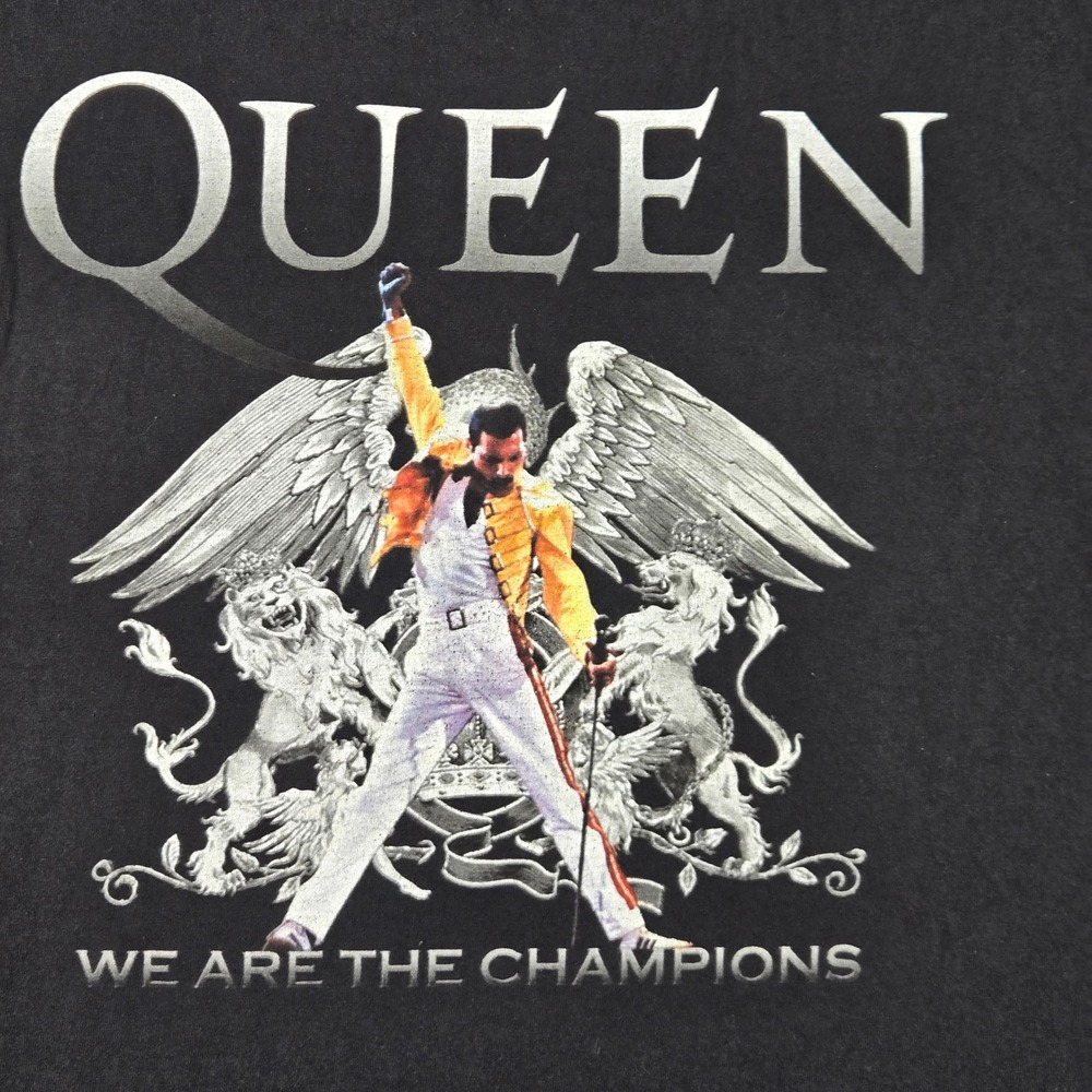 Fruit of the Loom Queen Band T-Shirt Mens L Black Freddie Mercury Graphic Tee